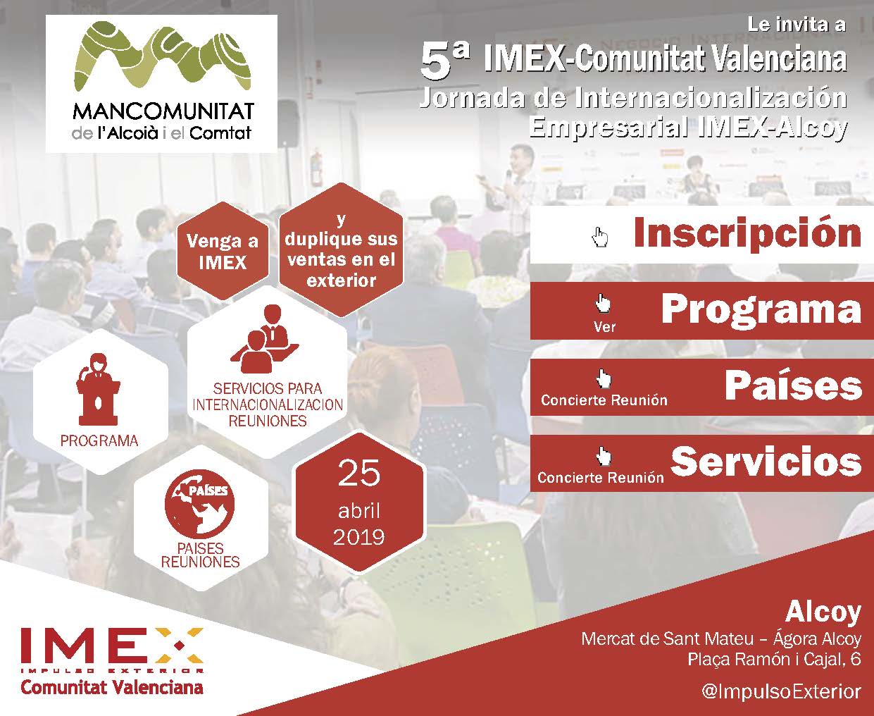 Invitación Jornada IMEX-Alcoy- Mancomunitat de l'Alcoià i el Comtat