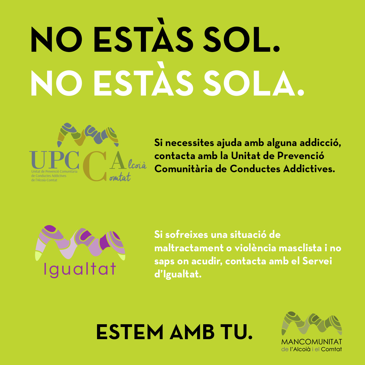 NO ESTÀS SOL-A igualtat conductes addictives covid19 mancomunitat alcoià comtat