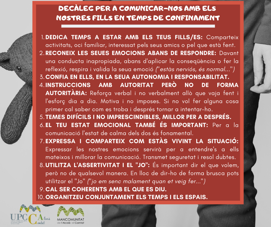 upcca alcoià comtat consells comunicació familiar confinament
